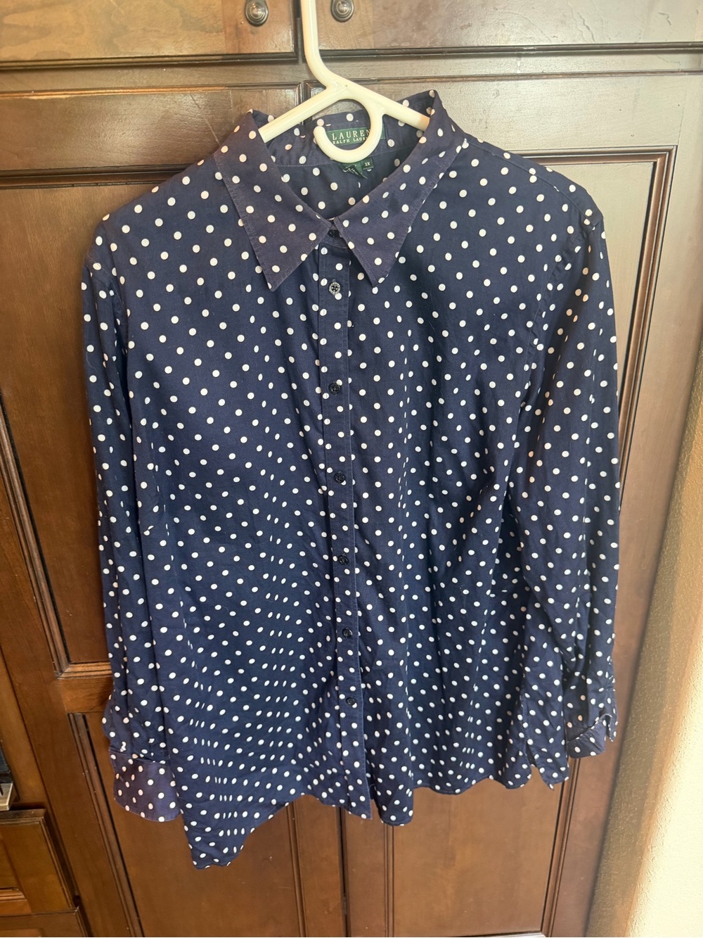 Lauren Ralph Lauren Navy Polka Dot Button-Up Shirt 2XL